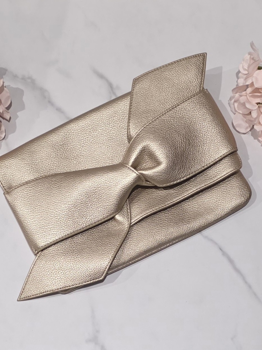 JustFab - Metallic Gold Bow Wristlet Clutch